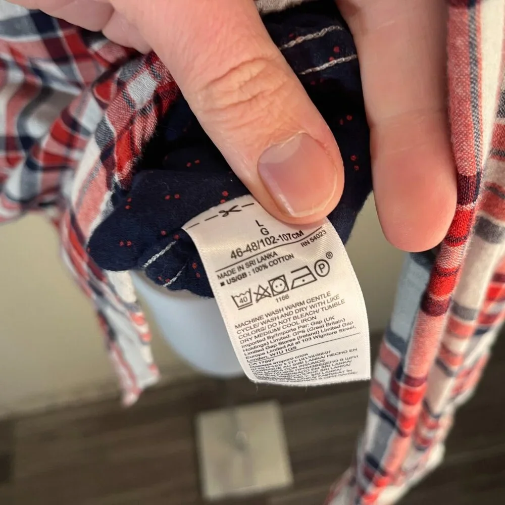 Banana Republic Men’s Gray Red Blue Flannel Shirt 🍂 Untucked Slim Fit Large L
